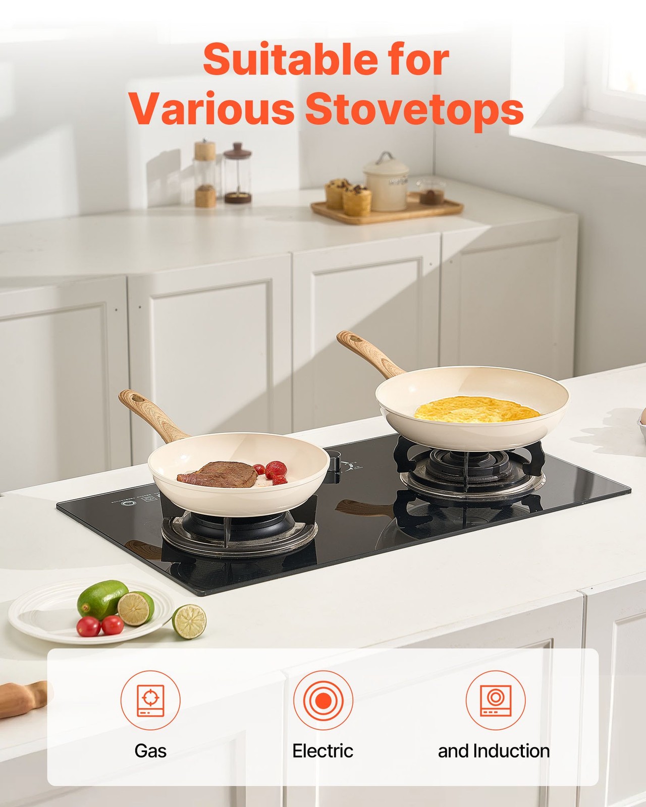 Frying Pan Skillet, Aluminum Egg Fry Pans, 3 Piece (8, 9.5, 11 in), Nonsitck Cer
