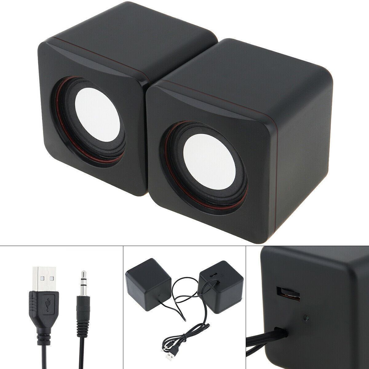 3.5mm Mini USB Wired Computer Speakers Stereo Bass For PC Laptop Desktop Black