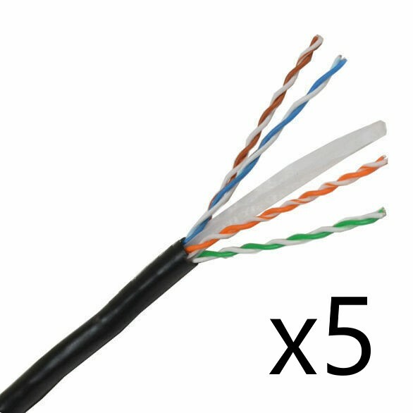 Lot of 5 – CAT6E Ethernet 550MHz CMR Cable Black 1000FT 23 AWG COPPER
