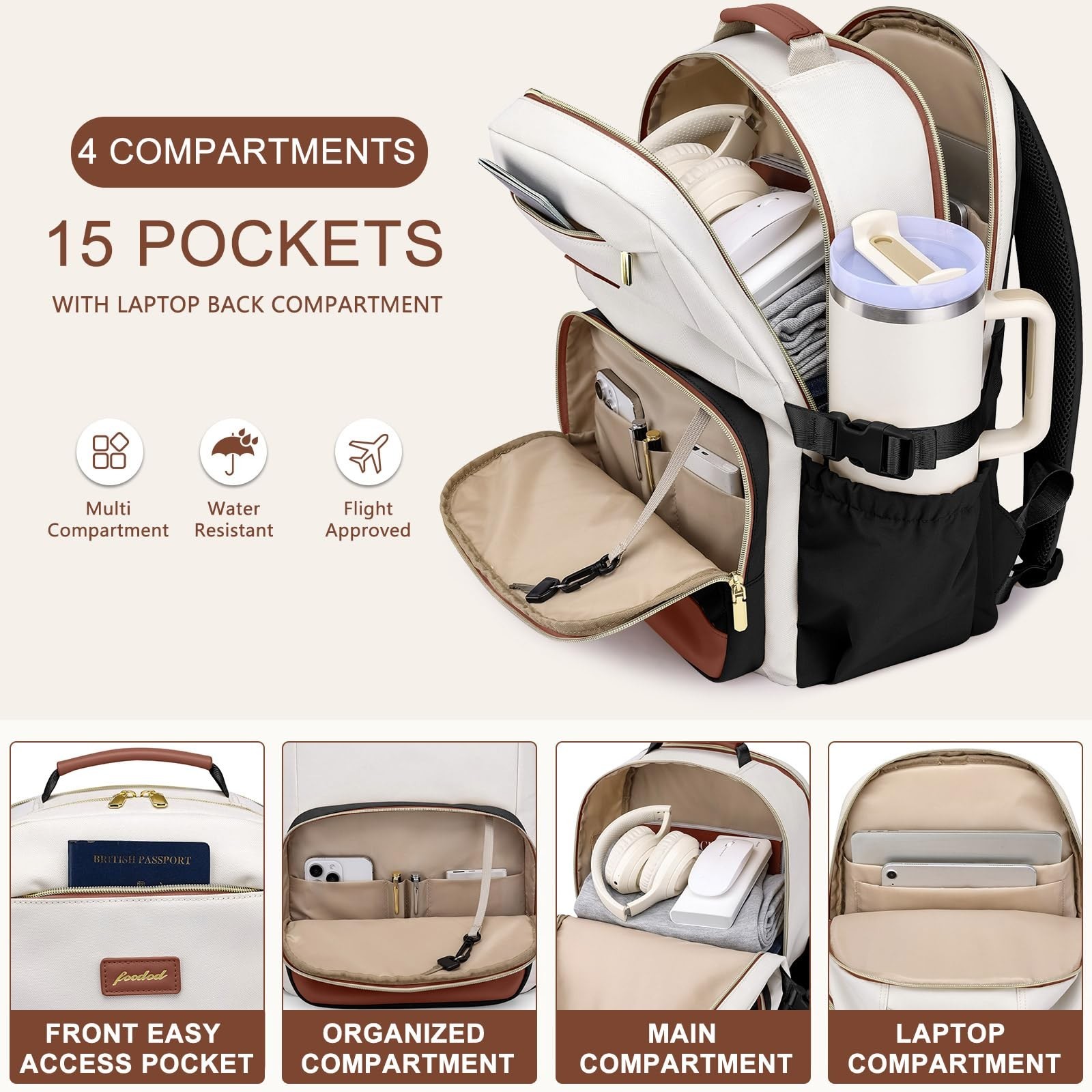 Focdod Laptop Backpack 15.6 inch Women Anti-theft USB Charger Bookbag
