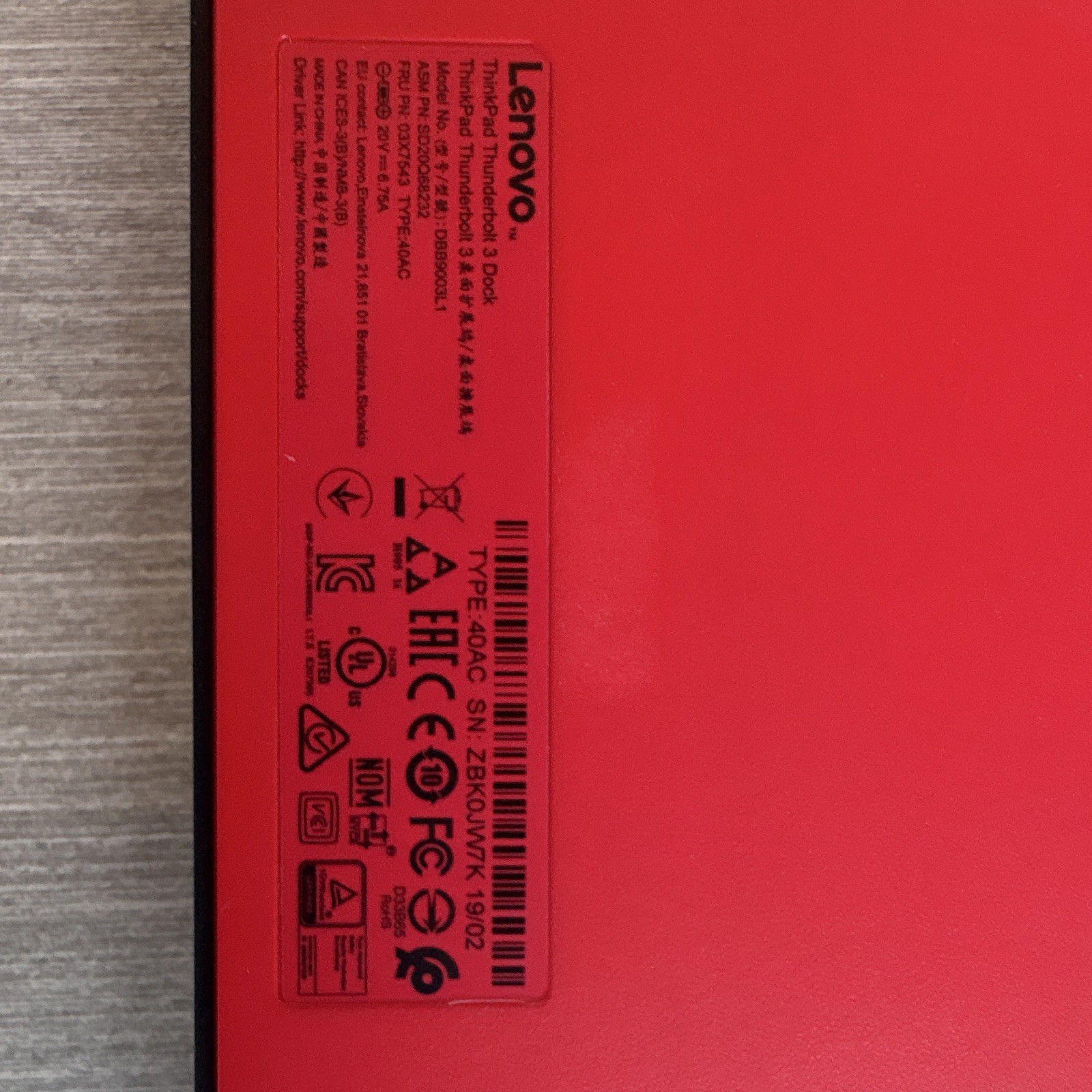 Lenovo ThinkPad Thunderbolt 3 Dock DBB9003L1 HDMI DP VGA USB 3.0 USB-C w/AC