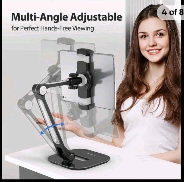 Tablet Stand, Multi-Angle Adjustable iPad Stand Holder, 360° Swivel Tablets S…