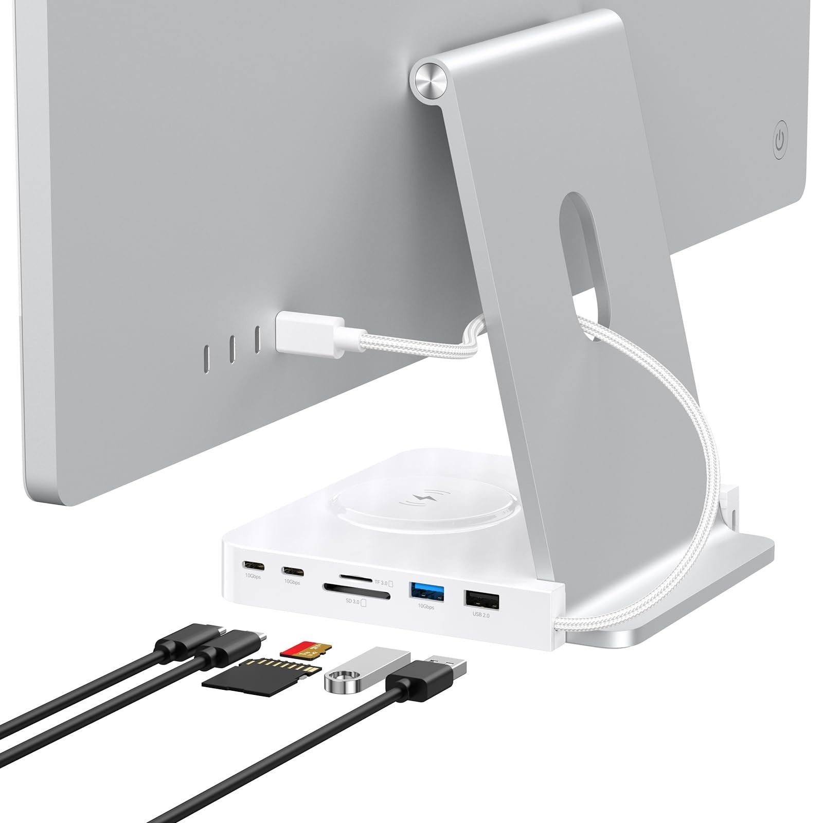 10Gbps USB C Hub for iMac 24″ 2021-2024, Dual USB-C, USB-A, SD/TF Reader, 15W Wi