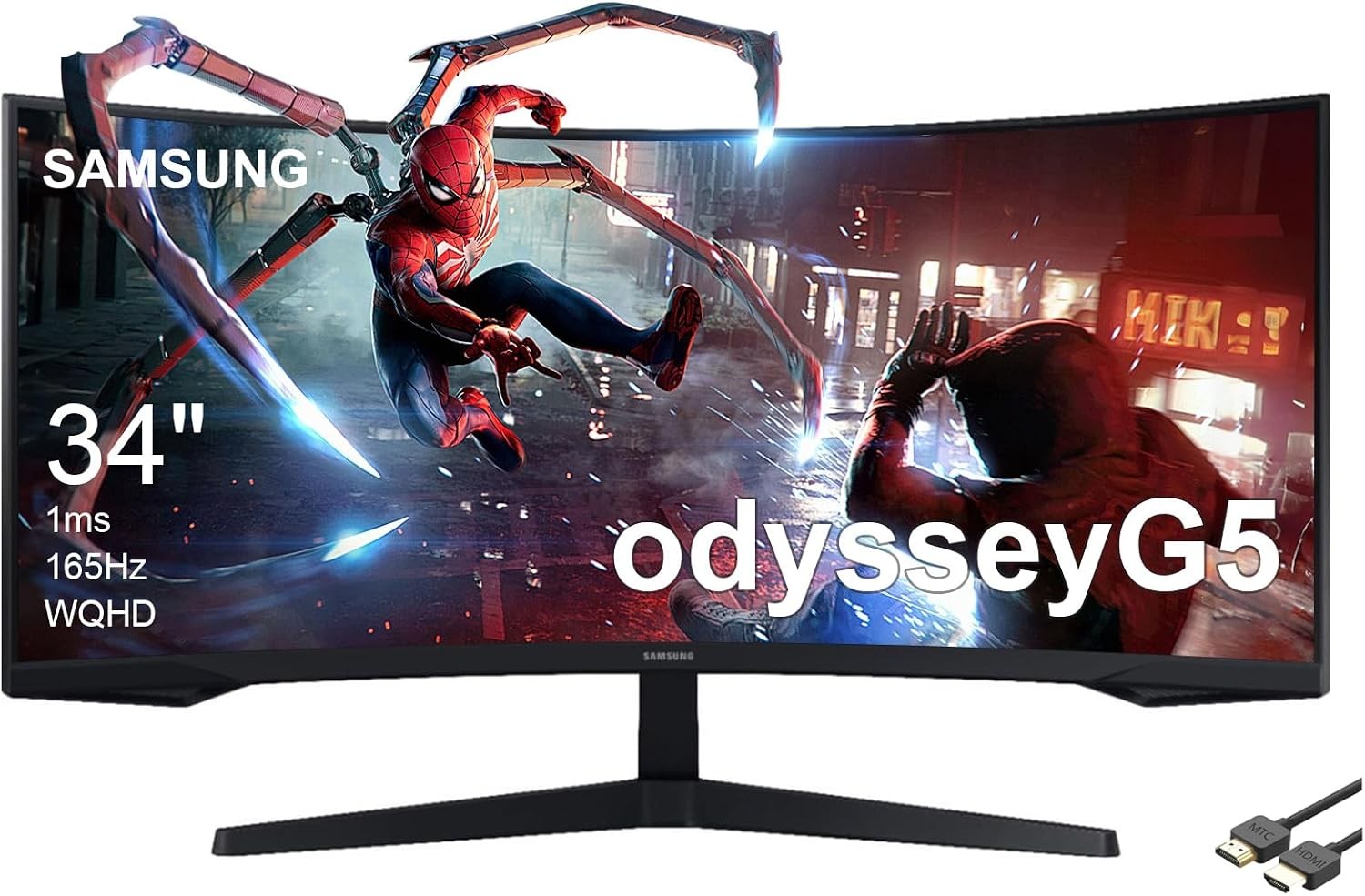 Samsung Odyssey G5 34″ Ultra-Wide WQHD 165Hz 1ms 1000R 21:9 Curved Monitor