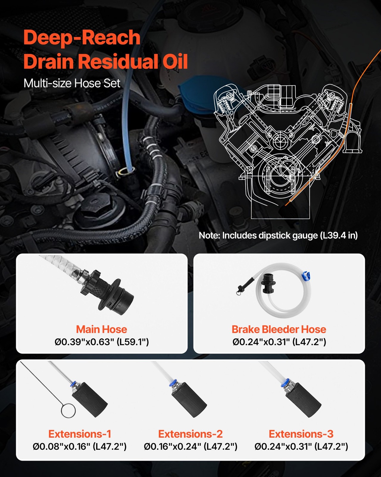 Fluid Extractor, 9.5 L Capacity, Manual Vacuum Oil Extractor Pump with 59 in Lon