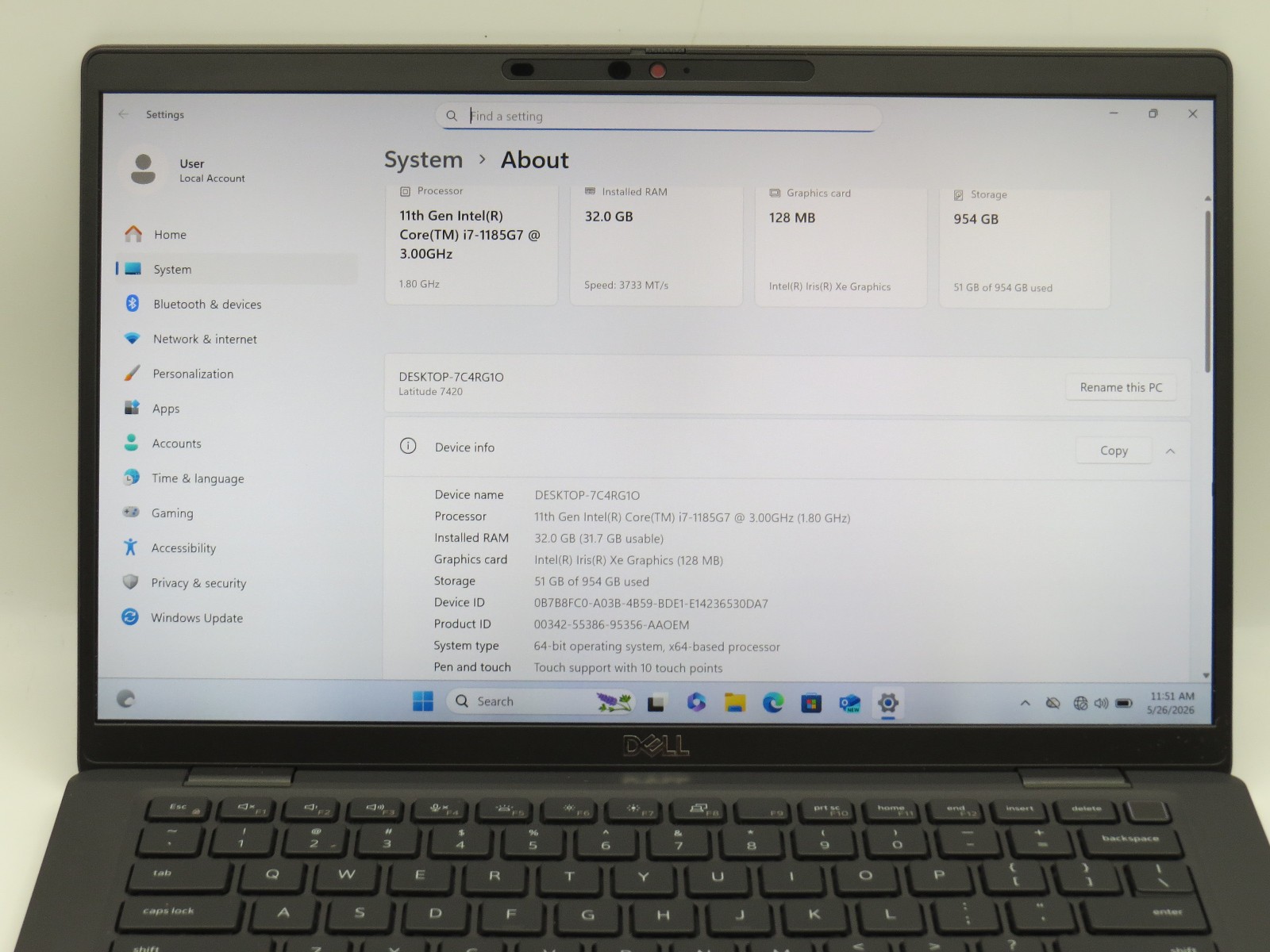 Dell Latitude 7420 i7-1185G @ 3GHz | 32GB DDR4 | 1TB m2 | 14″ touch | Win 11 Pro