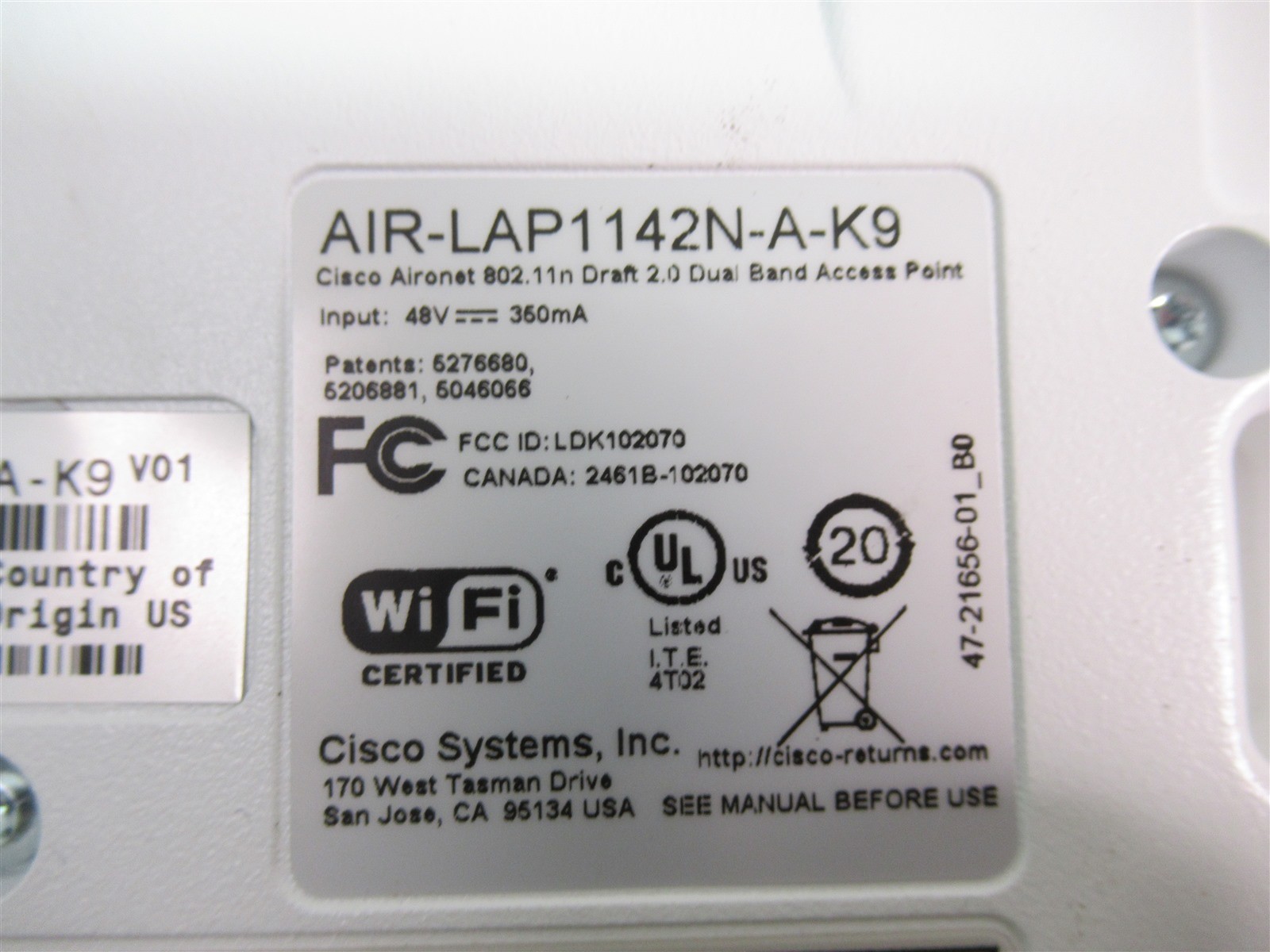 Lot of 4 Cisco AIR-Lap1142N-A-K9 Wireless Access Points 802.11n Dual Band