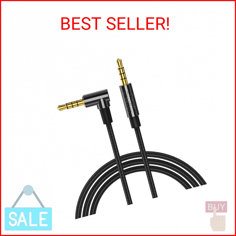 CableCreation 3.5mm Aux Cord 3FT/0.9m, Right Angle TRRS 3.5MM Male to Male Auxil