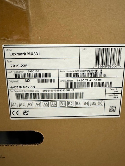 Lexmark MX331adn Laser All-In-One Copy/Print/Scan/Fax Monochrome Printer Sealed