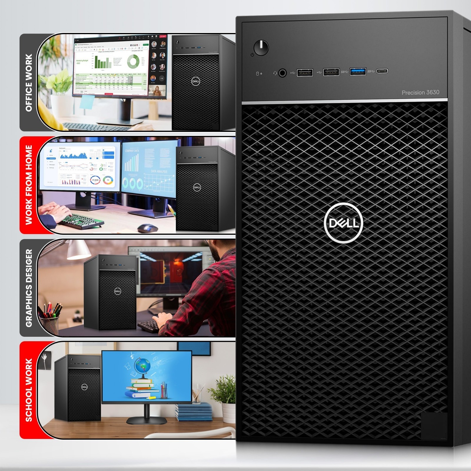 Dell 3630 Mini Tower i7-8th 32GB RAM 1TB SSD 500GB HDD 24″ LED Wi-Fi KB&M Win 11