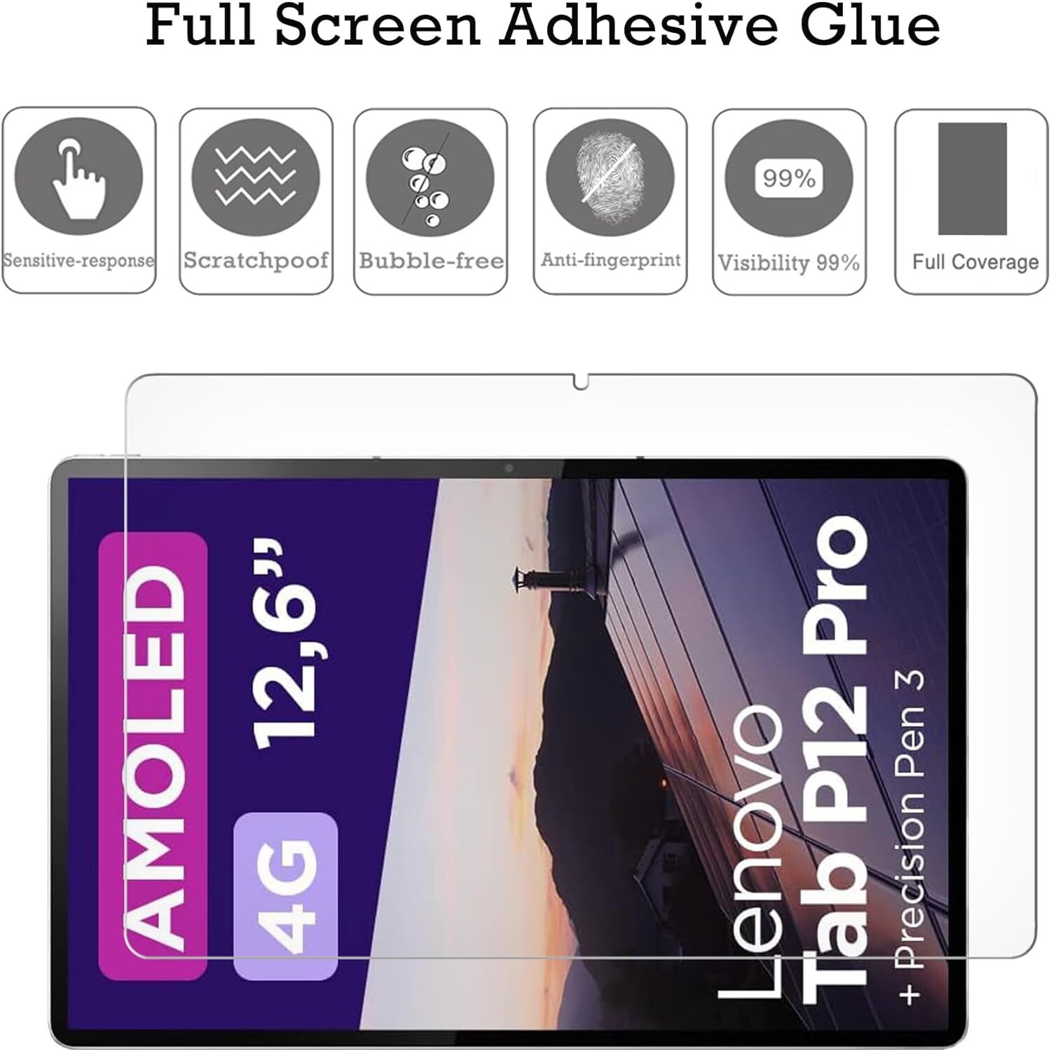 2 Pcs Lenovo Xiaoxin Pad Pro 12.6 in TB-Q706F/Z Screen Protector Tempered Glass