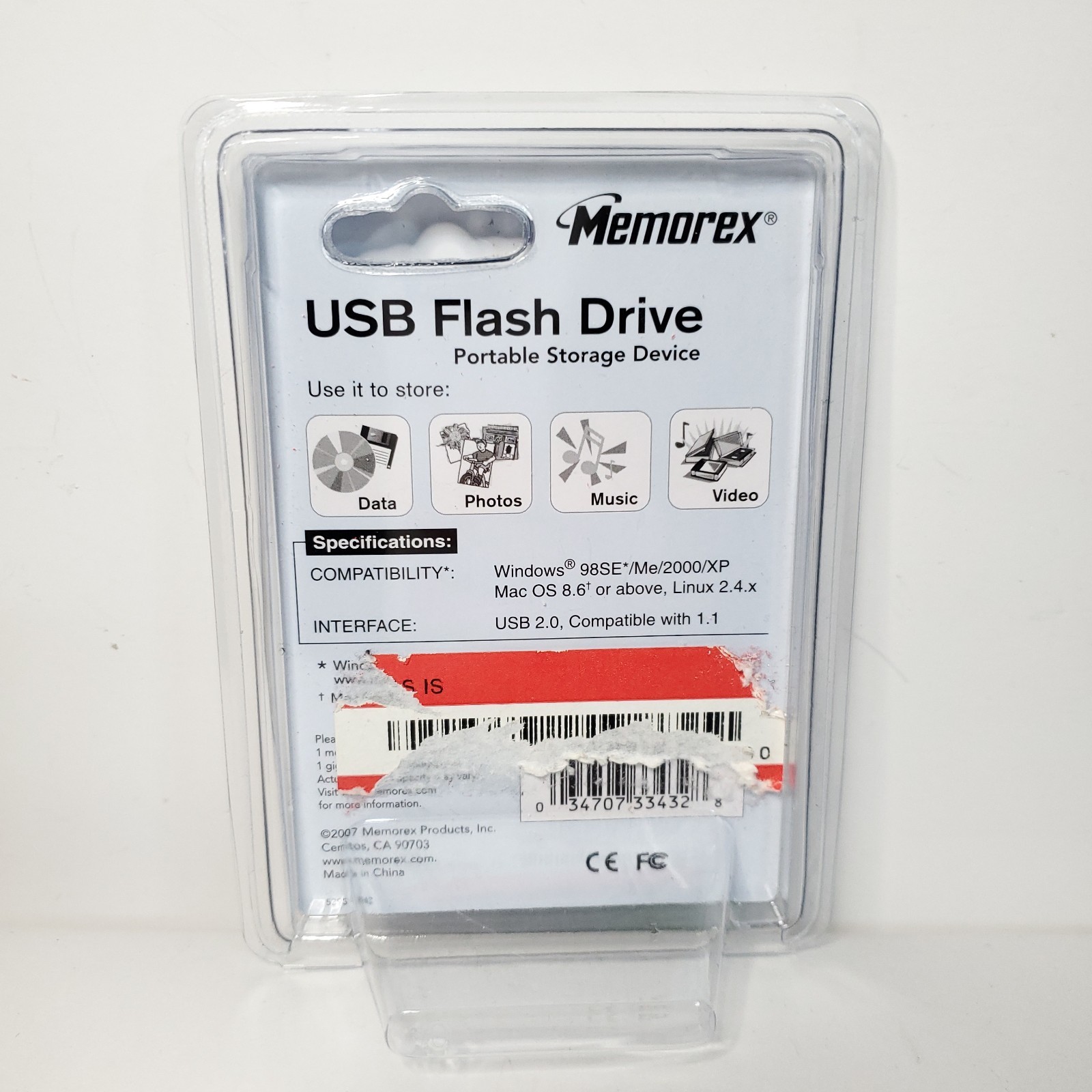 MEMOREX USB Flash Drive 128mb White/Grey 2007 New In Package