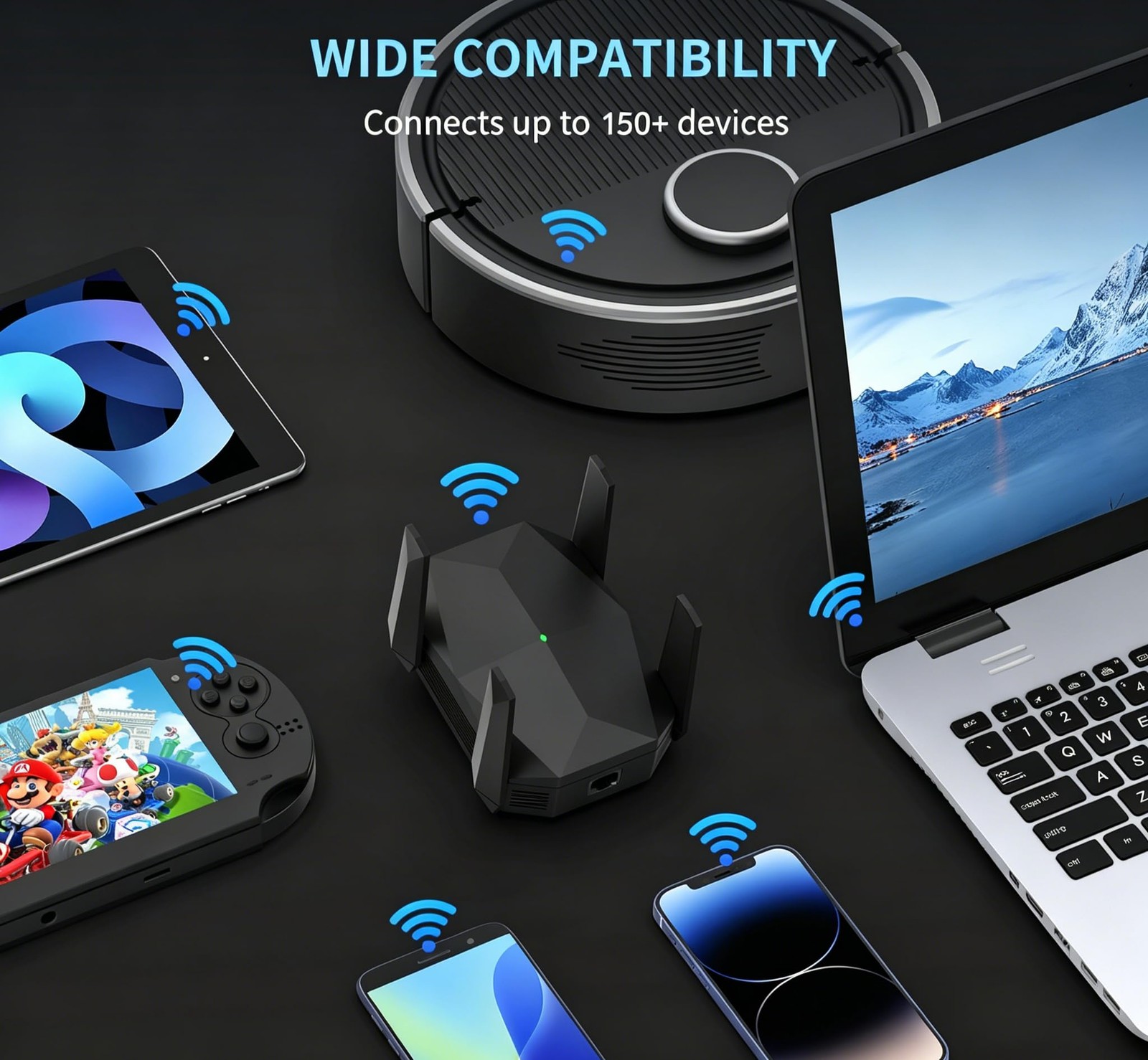 WiFi Extender, 2026 20X Fastest 6 Booster AX3000 (5.8/2.4GHz) Black