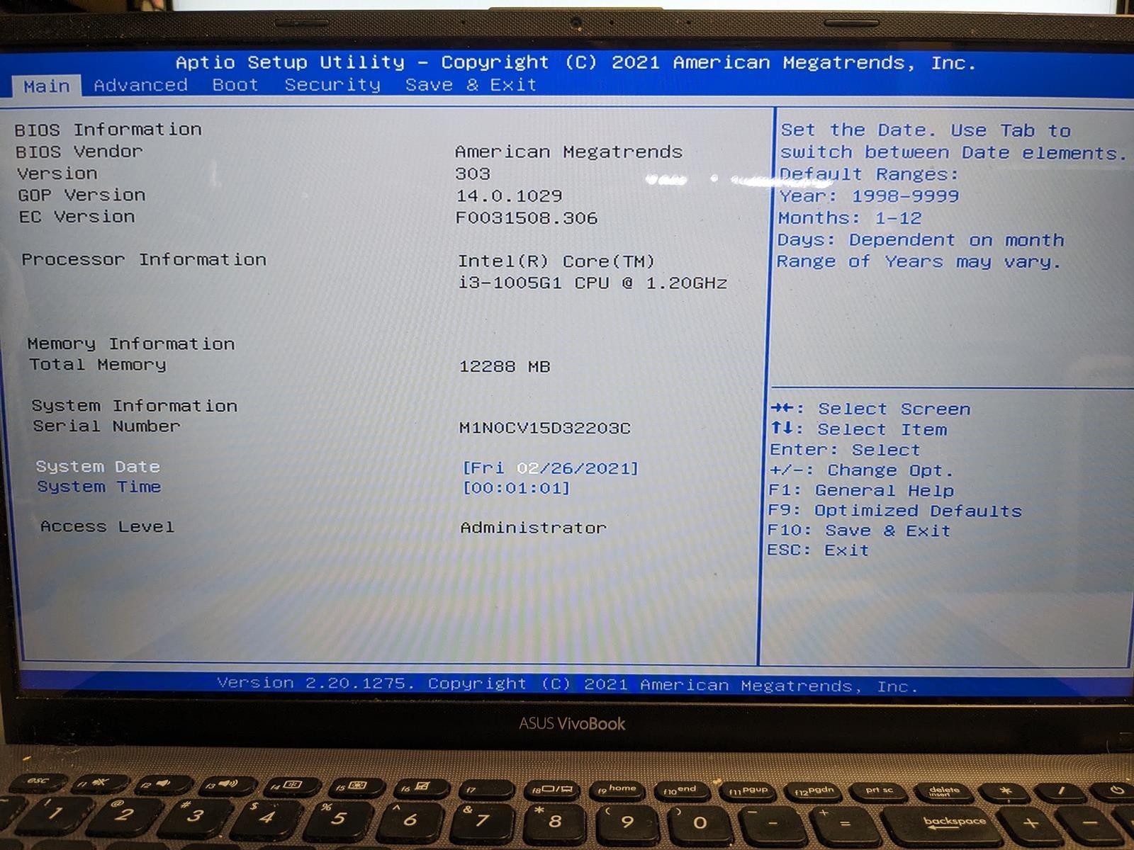 ASUS VIVOBOOK F512J i3-1005G1 @ 1.20 GHz, 12GB RAM, NO HDD/OS