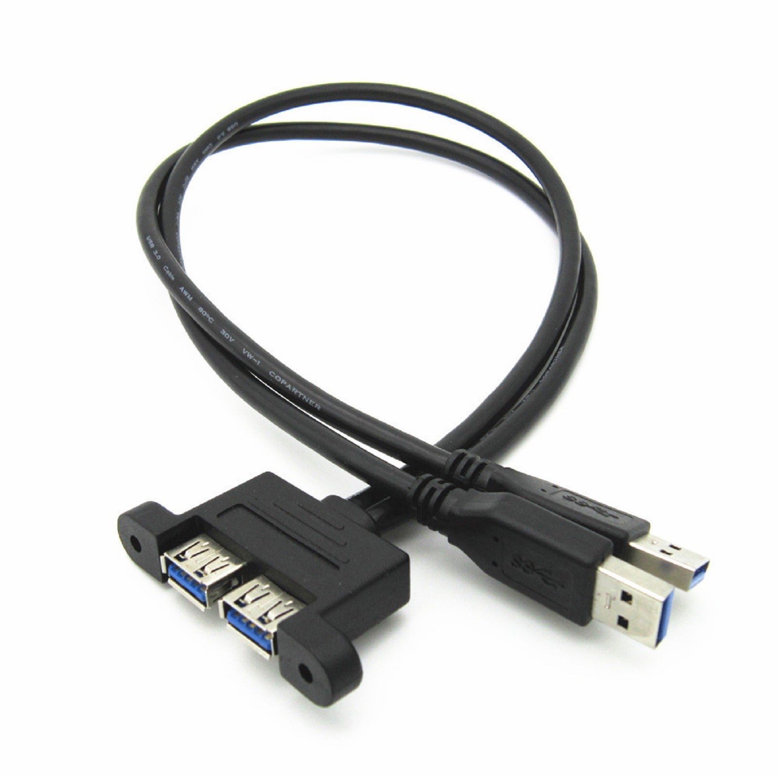 30cm Dual USB 3.0 A Male to USB 3.0 Female Extension Cable Panel Mount Adapter e