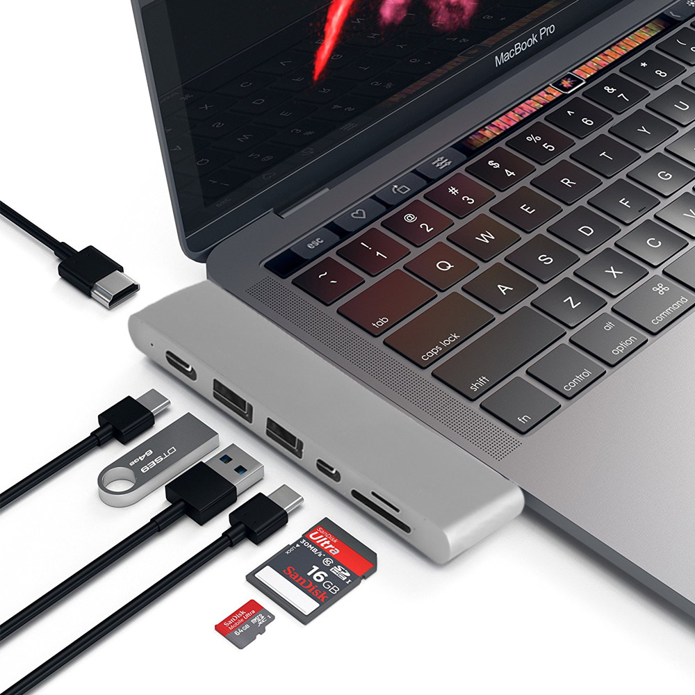 Aluminum USB-C Hub 7-in-1 Adapter w/4K HDMI Card Reader Thunderbolt 3 USB 3.0 PD
