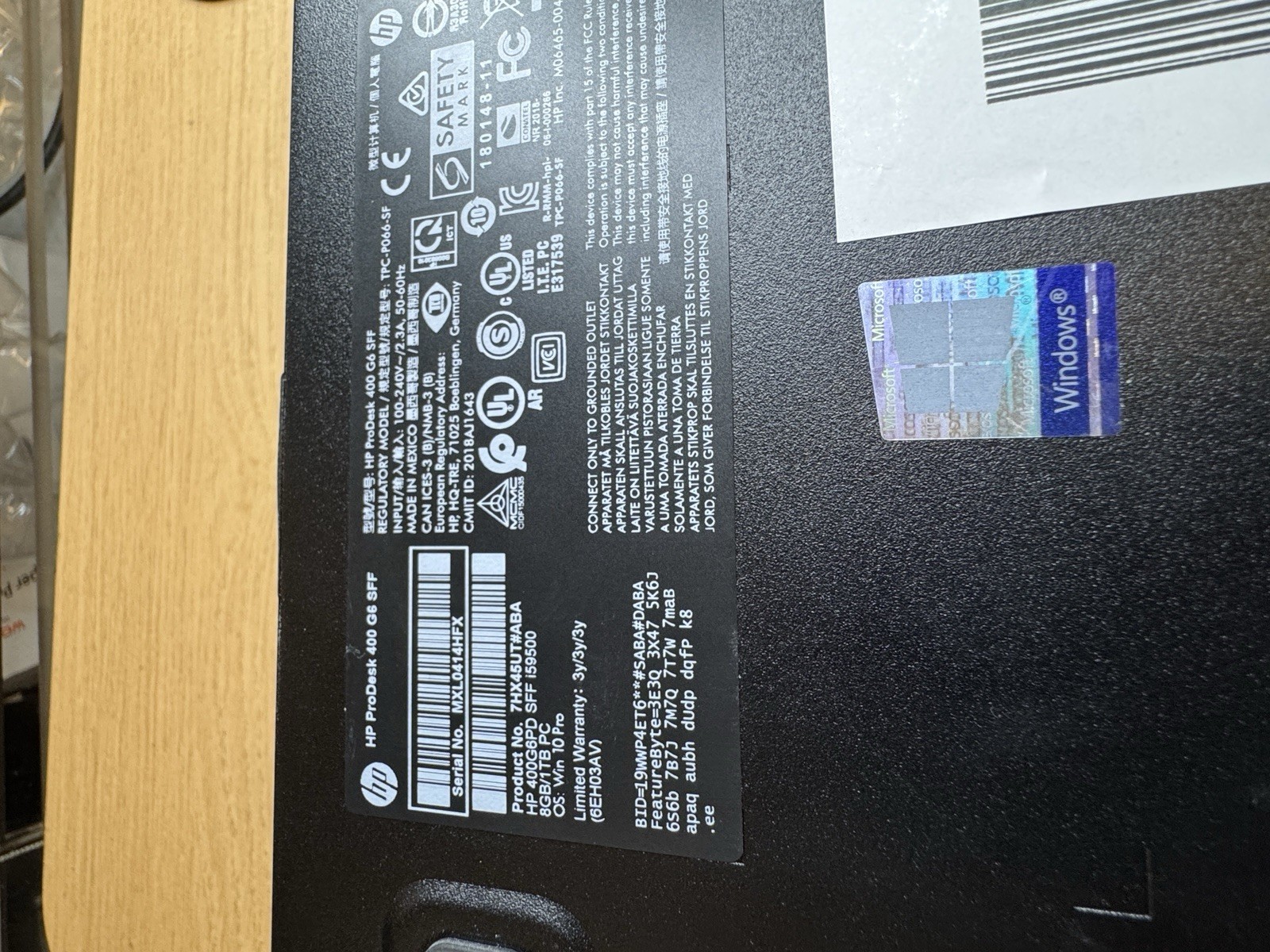 HP ProDesk 400 G6 SFF i5-9500 3GHz 8GB DDR4 Optical 180W (No HDD/No OS) Desktop