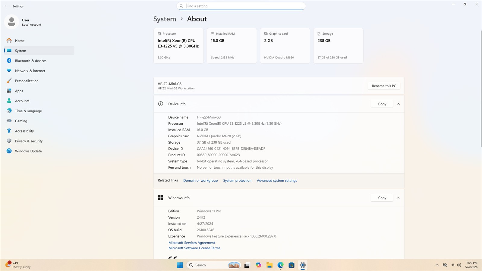 HP Z2 Mini G3 Workstation Xeon E3-1225 v5 16GB RAM 256GB SSD Quadro M620