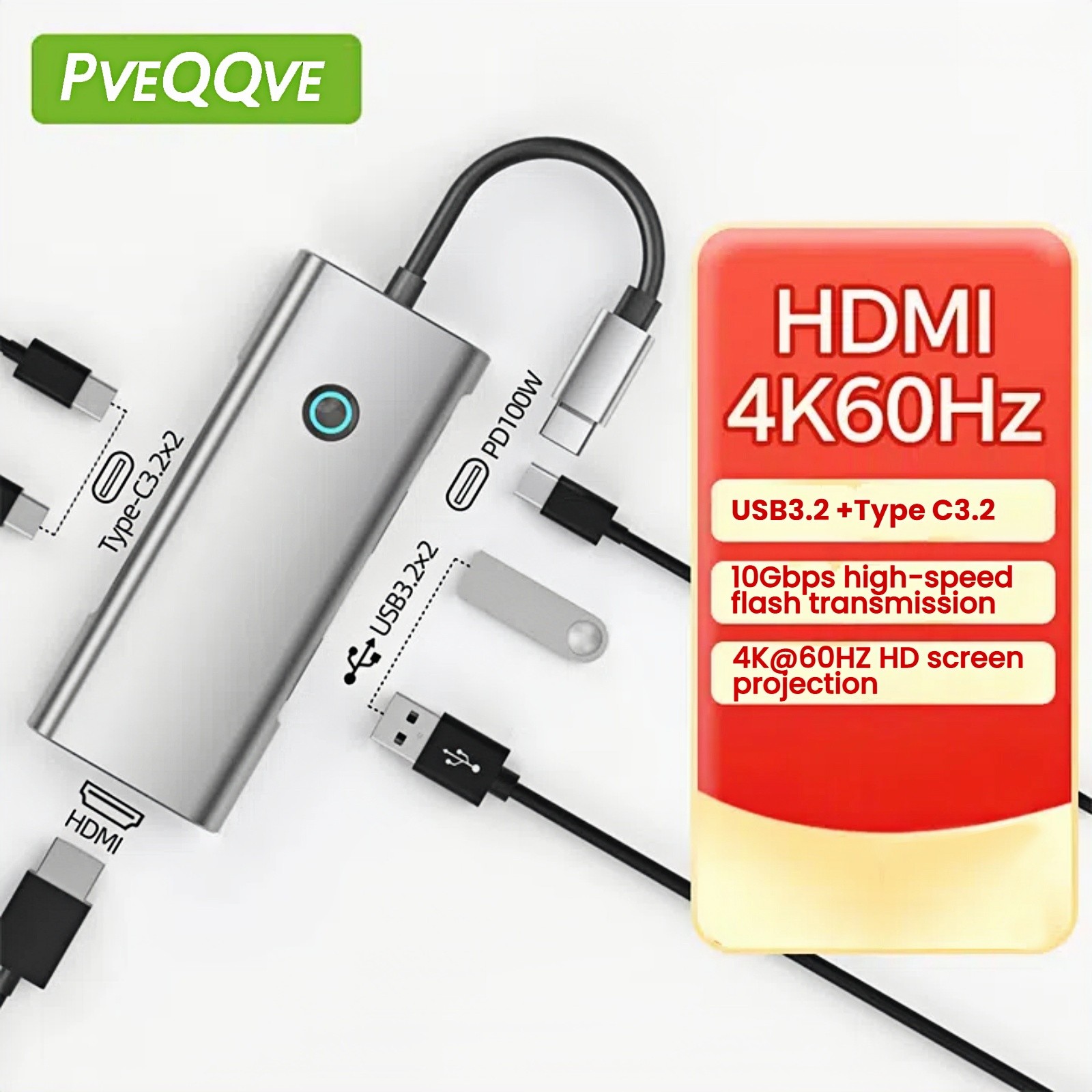 USB-C Docking Station with 4K HDMI,100W PD&10Gbps USB Data Ports For Laptop Ipad