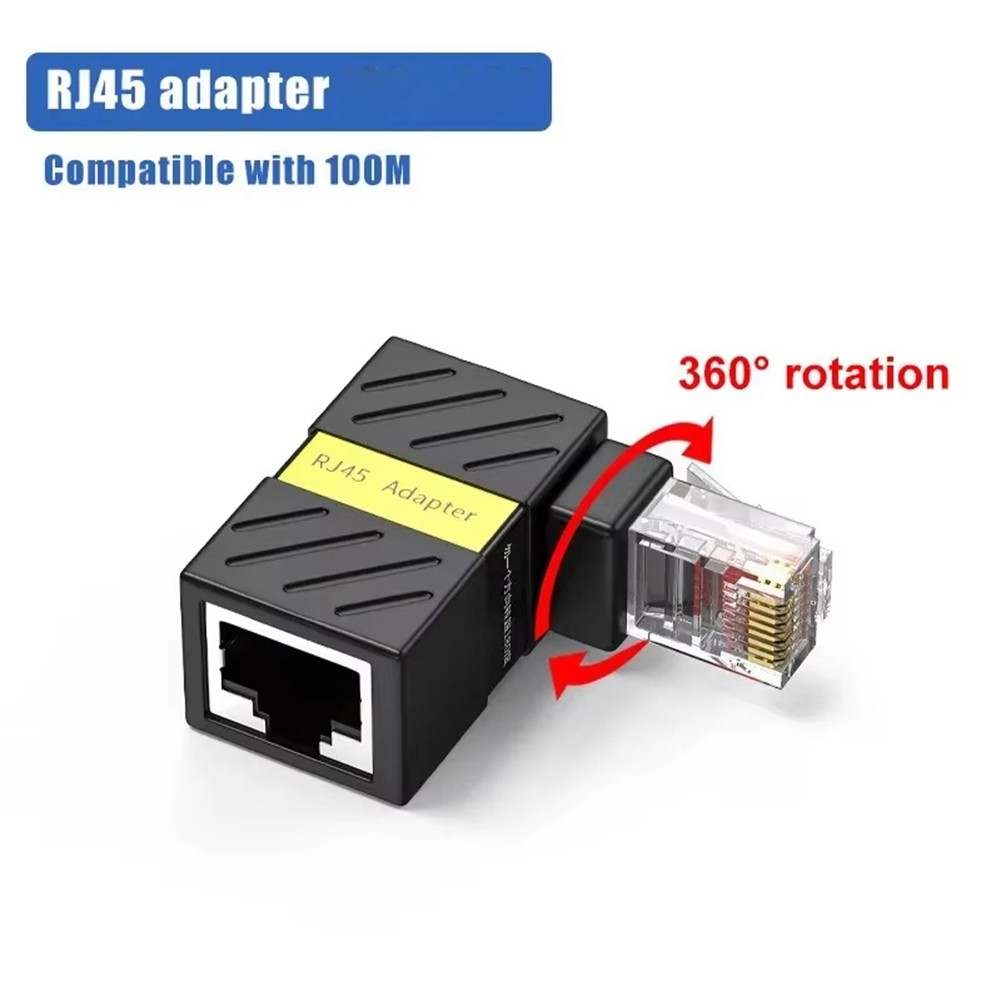 RJ45 360° Rotatable Plug 90 Degrees Right Angle Elbow Gigabit Adapter4973