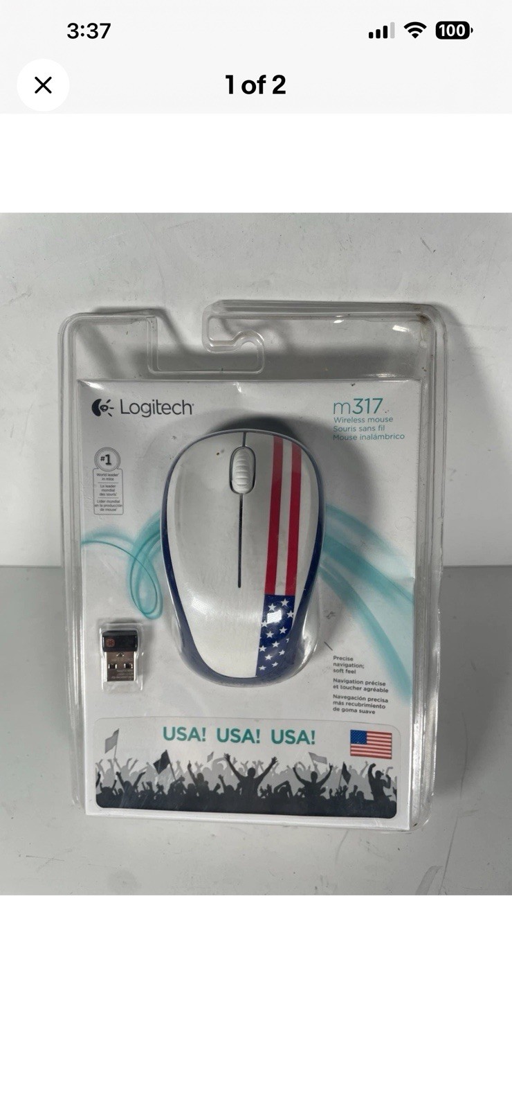 World Cup Time/Logitech M317 (910-004020) Wireless Optical Mouse USA US flag NEW