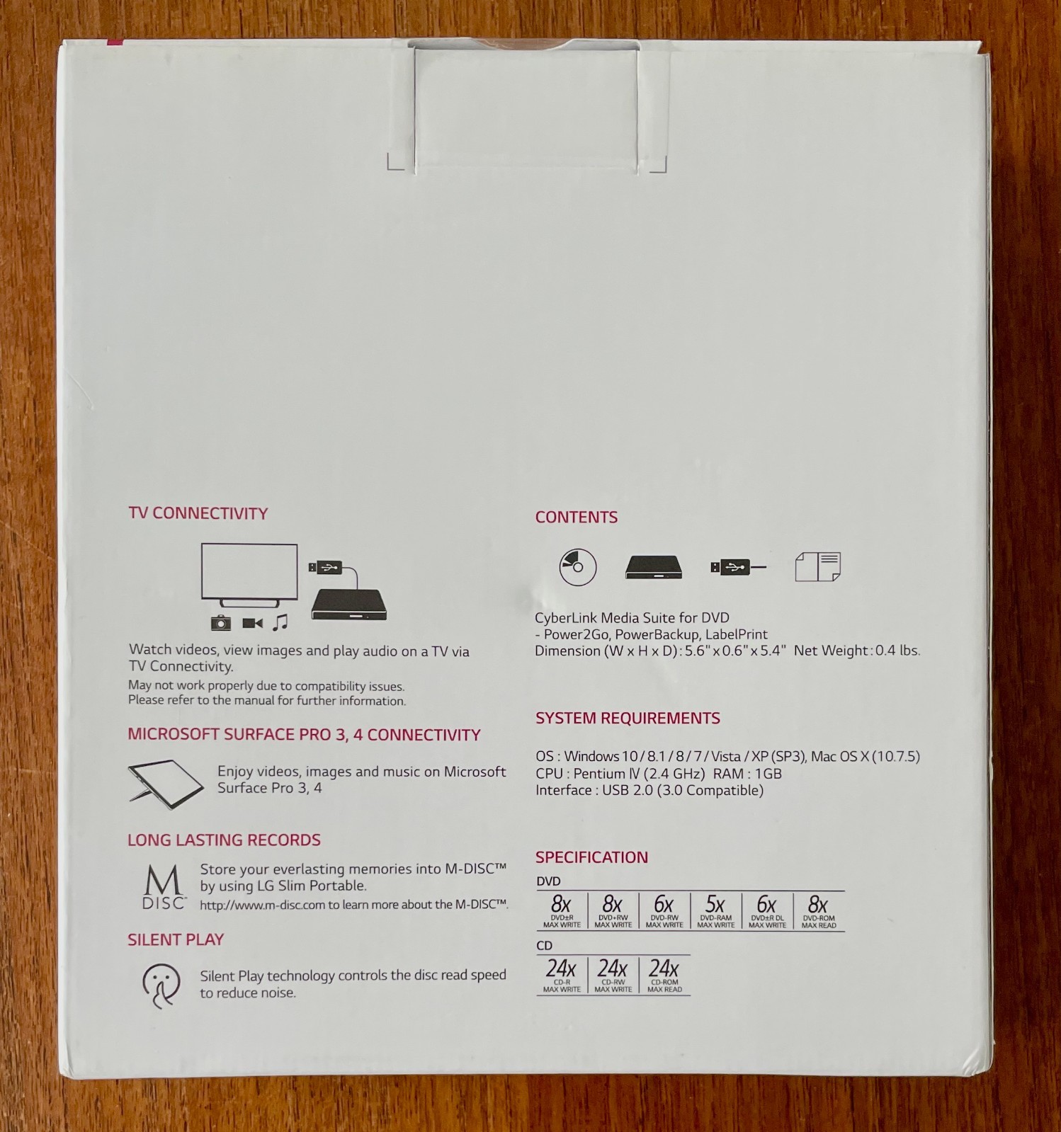 LG Ultra Slim Portable DVD/CD Writer Silver External Optical Drive GP65NS60 NEW