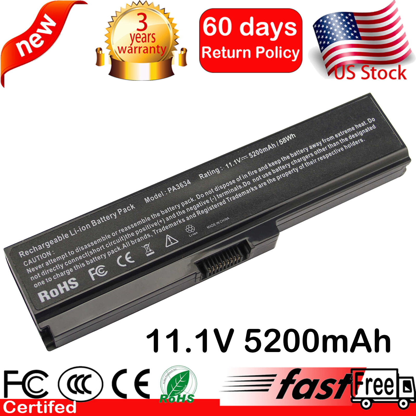 PA3634U-1BRS Battery for Toshiba PA3635U-1BAM PA3635U-1BRM PA3636U-1BRL 5200mAh