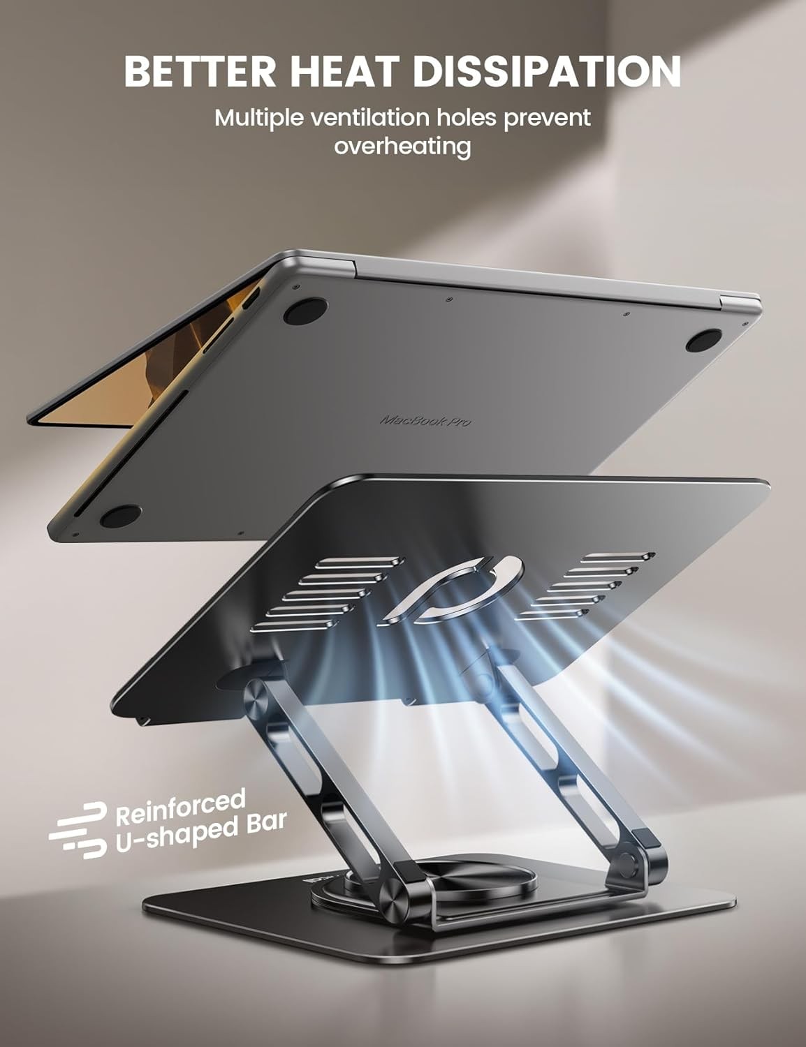 Lamicall Adjustable Laptop Stand for Desk – 360 Rotating Base Ergonomic Computer