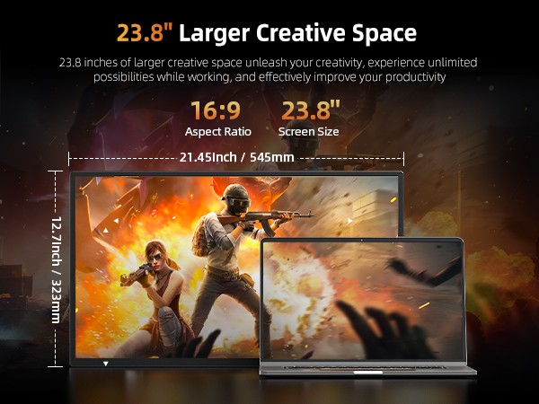 23.8″ Portable Monitor 2000:1 Screen PC Monitor 2560*1440 180Hz Screen HDMI HDR