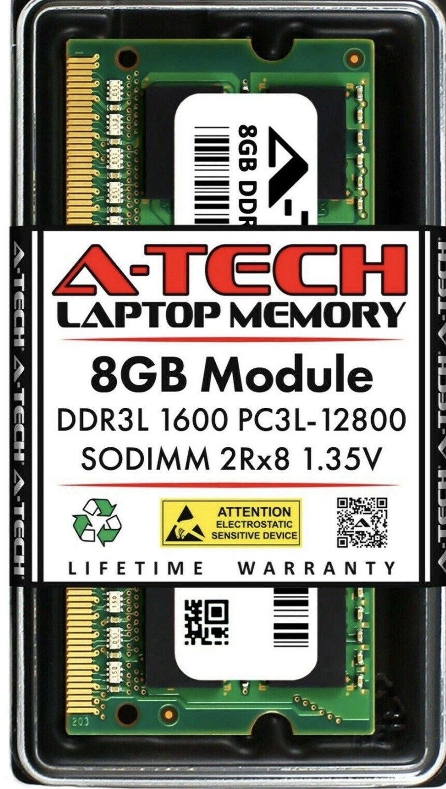 A-Tech 8GB DDR3 1600 PC3-12800 Laptop SODIMM 204-Pin Memory RAM PC3L DDR3L 1x 8G