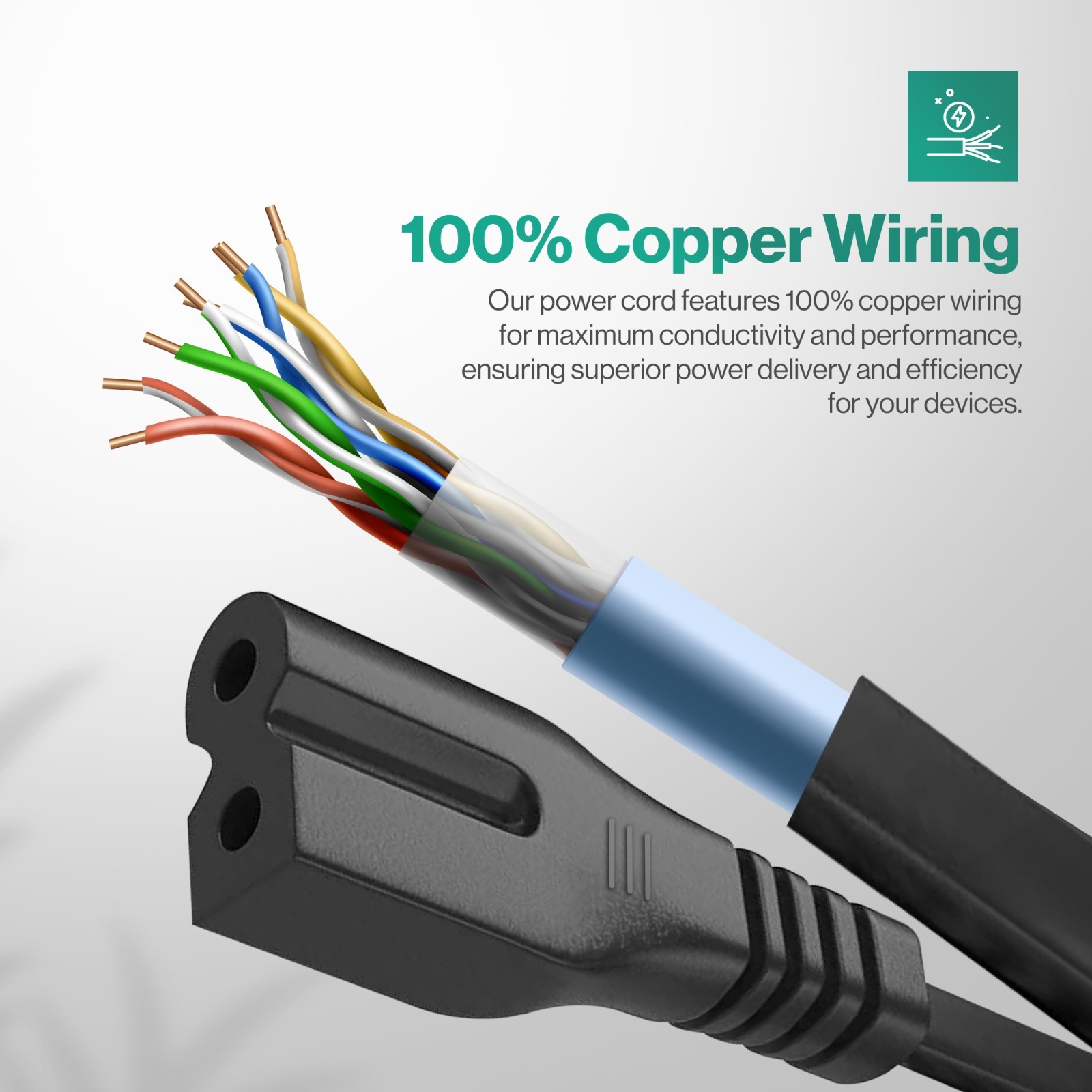 2 Pack 2 Prong Polarized TV Power Cord 5 FT US Plug AC Power Cord Cable 125v