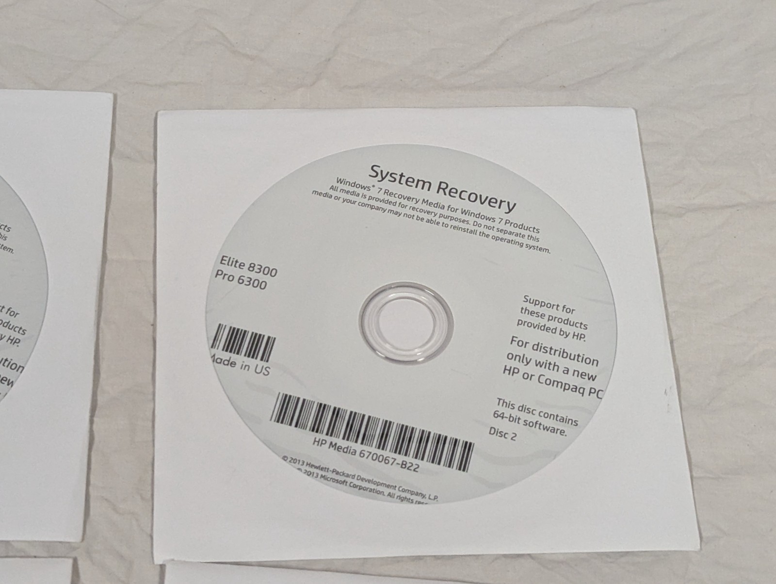 HP Windows 7 Pro 32-bit System Recovery Discs, Elite 8300 Pro 6300, No Key