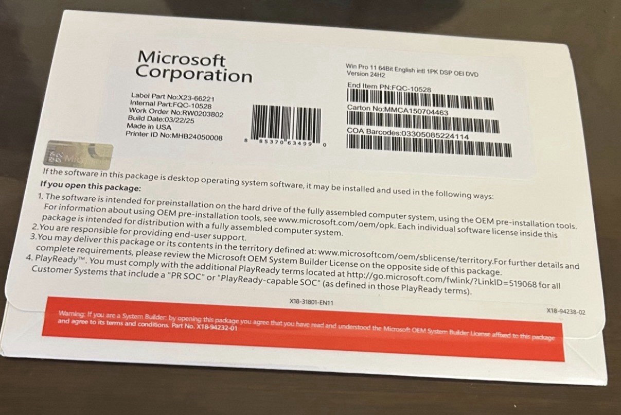 Windows 11 Pro 64 bit DVD with Product Key Factory Sealed & Free Shipping