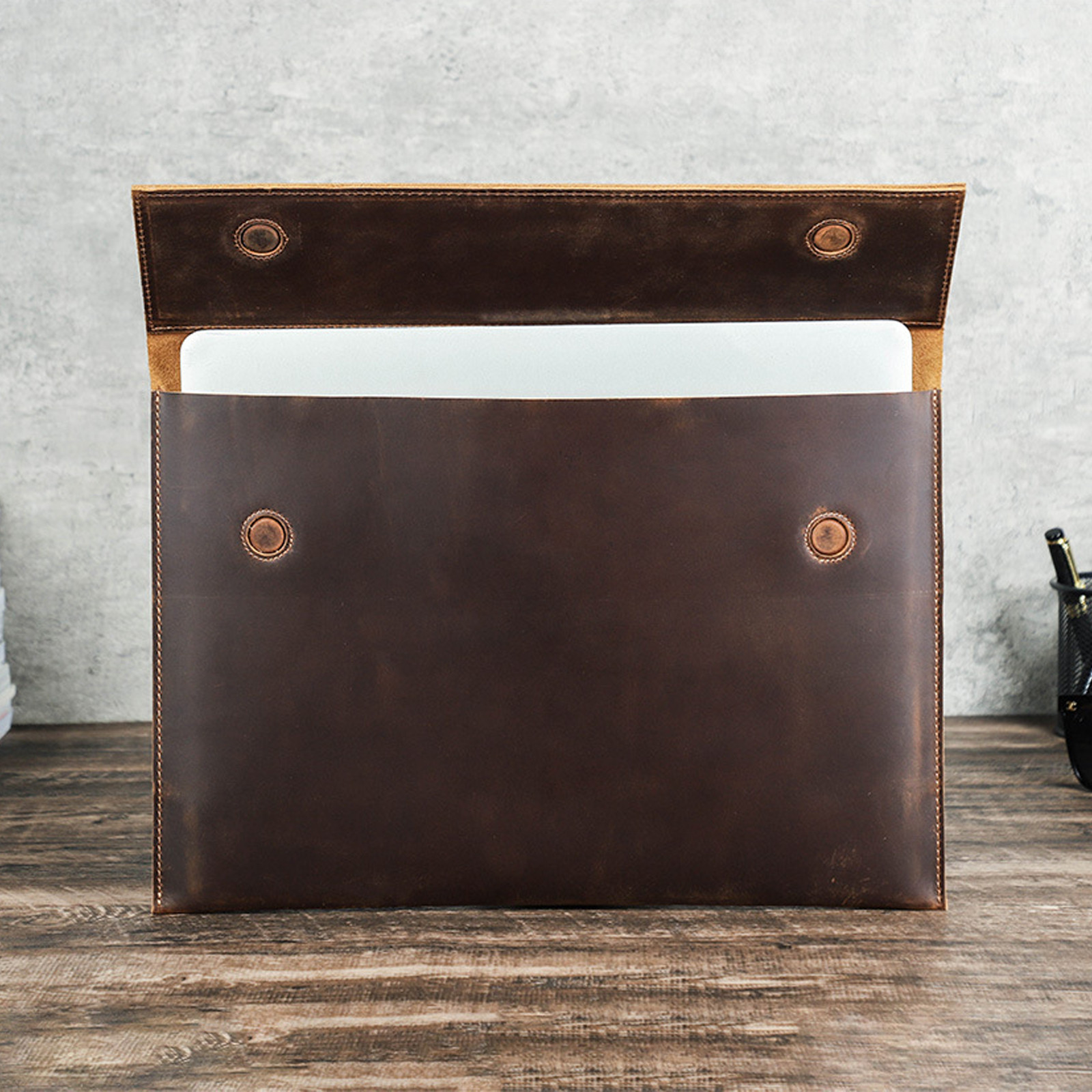 For MacBook Air 15 inch Genuine Leather Sleeve Magnetic Closure Laptop Case