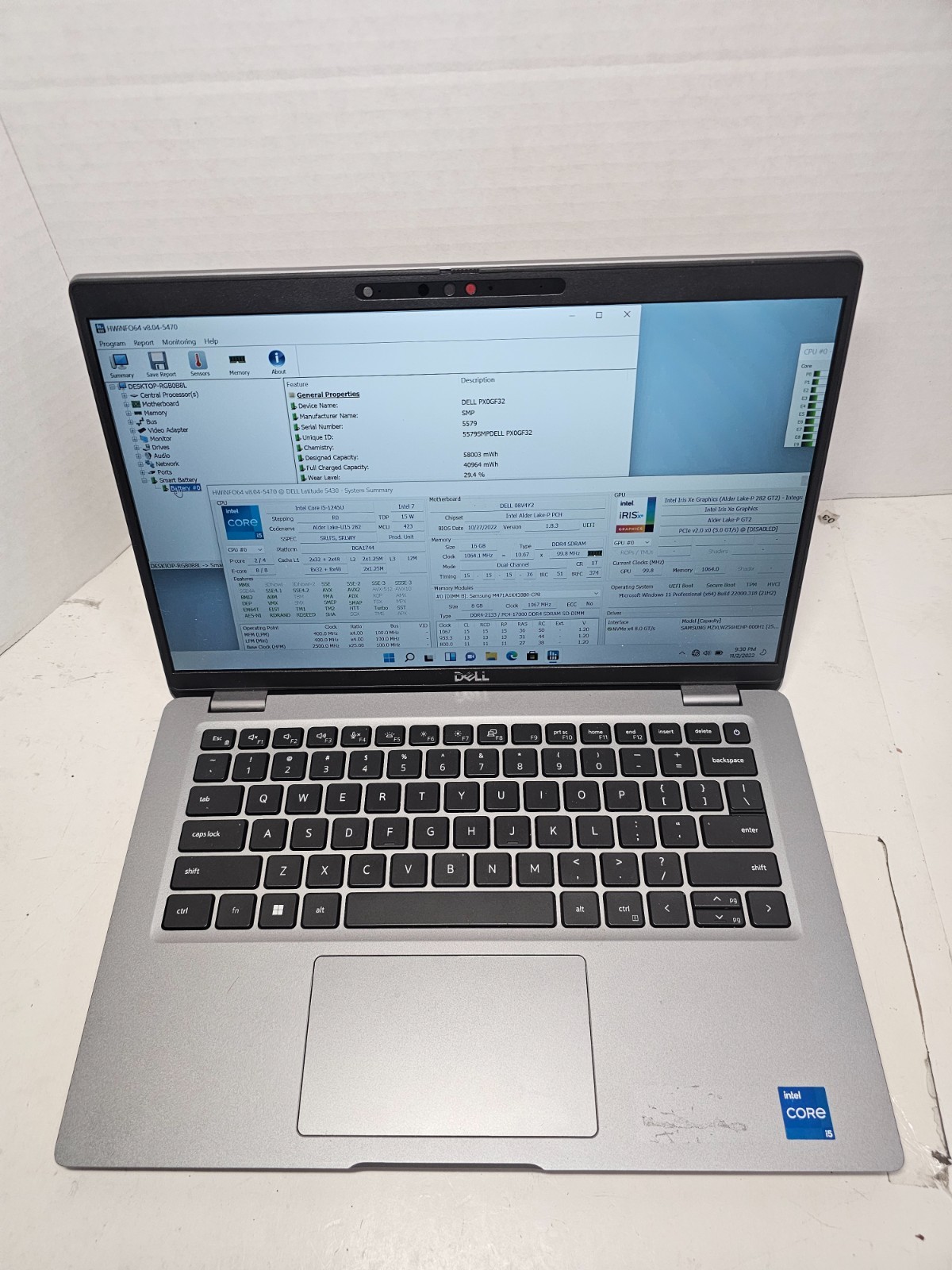 Dell Latitude 5430 14″ Laptop i5-1245U 16GB RAM 256GB SSD Win11 #04