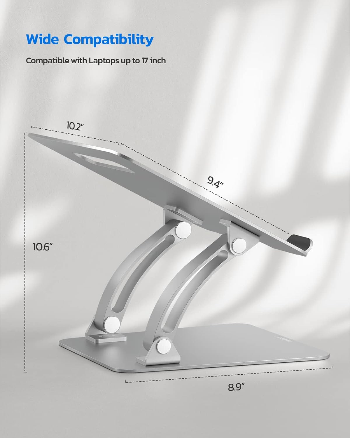 Nulaxy Adjustable Laptop Stand – Ergonomic, Foldable, Heat-Vent, for 10-17″ Lap