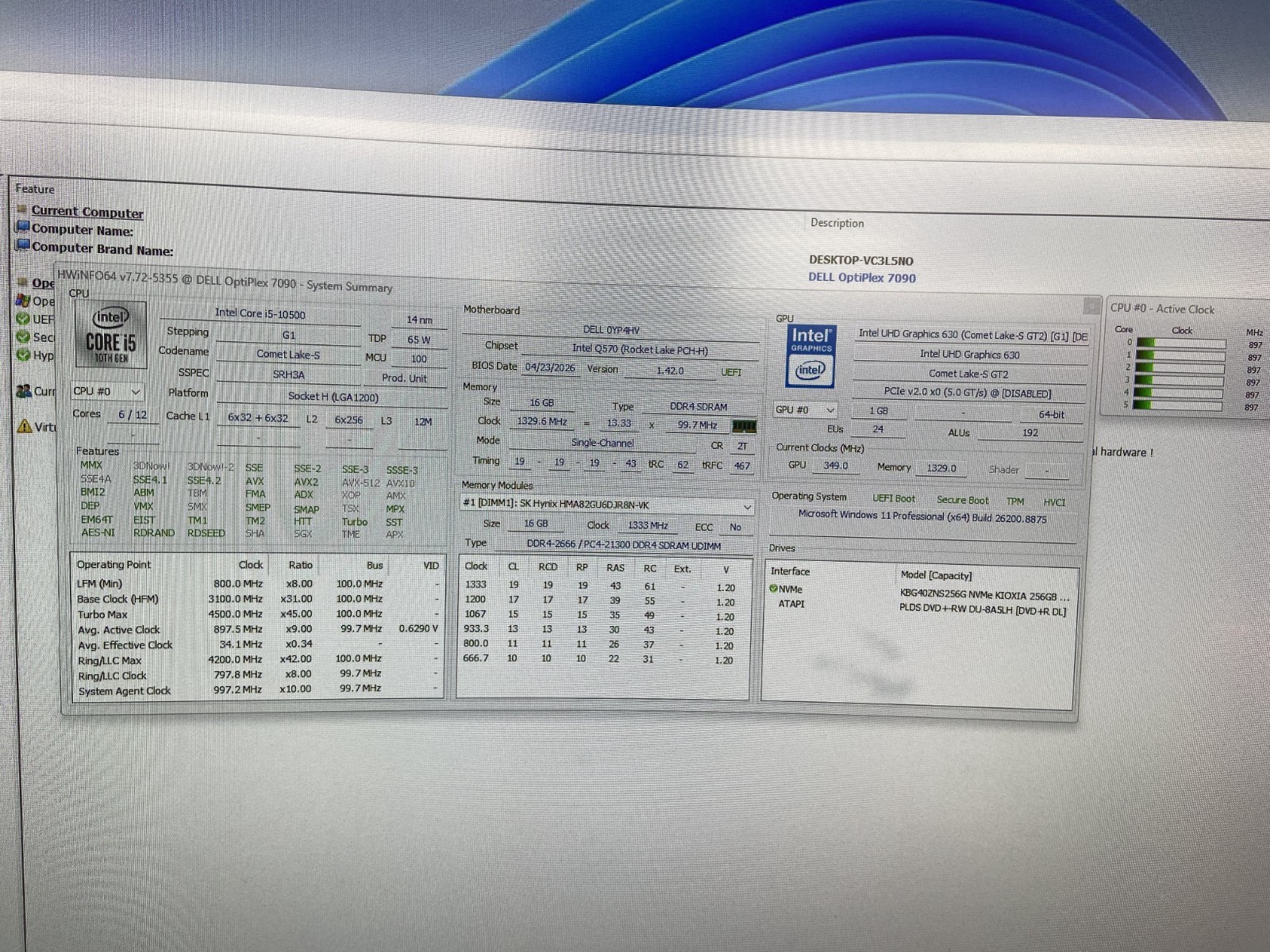 Dell OptiPlex 7090 SFF Intel Core i5-10500@3.1GHz, 16GB RAM, 256GB SSD, W11 Pro