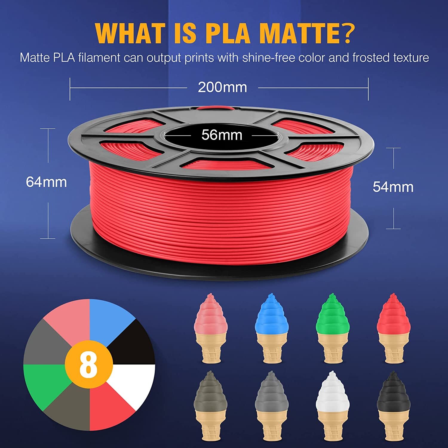 SUNLU PLA Matte 3D Printer Filament 1.75mm 1kg Spool NO Clogging & NO Bubble