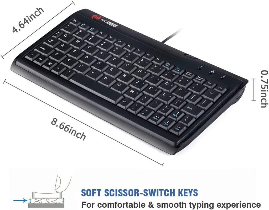 Super Mini Wired Keyboard, Mcsaite Full Size 78 Keys Keypad Small Portable Fit w