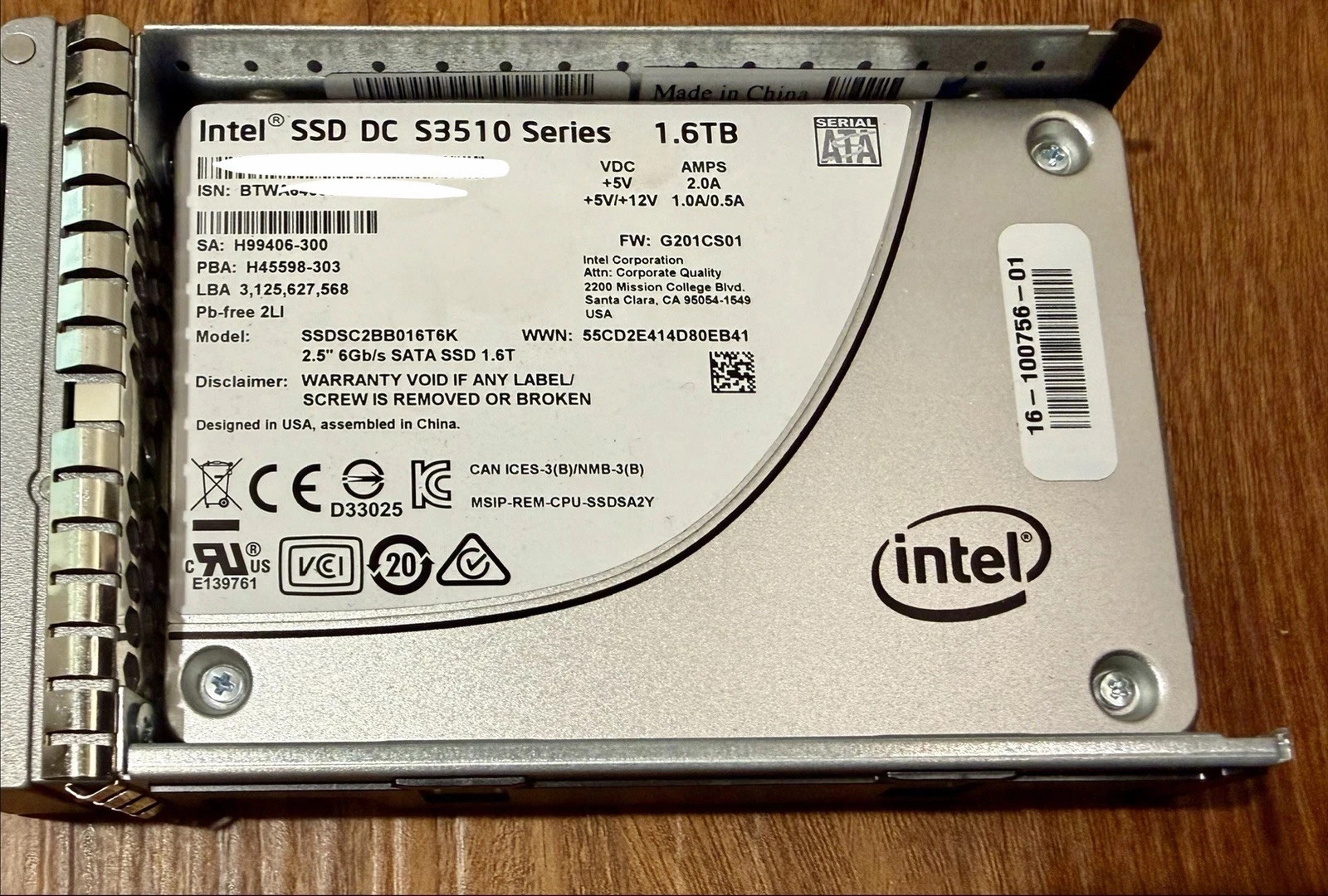 Intel DC S3510 1.6TB 2.5″ SATA 6.0Gbps SSDSC2BB016T6K internal 2.5″ SSD 99%
