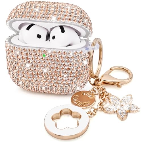 Cute Jewelry Case fors 2024 Cover Women, Airpods 4 Case J-Champagne Gold