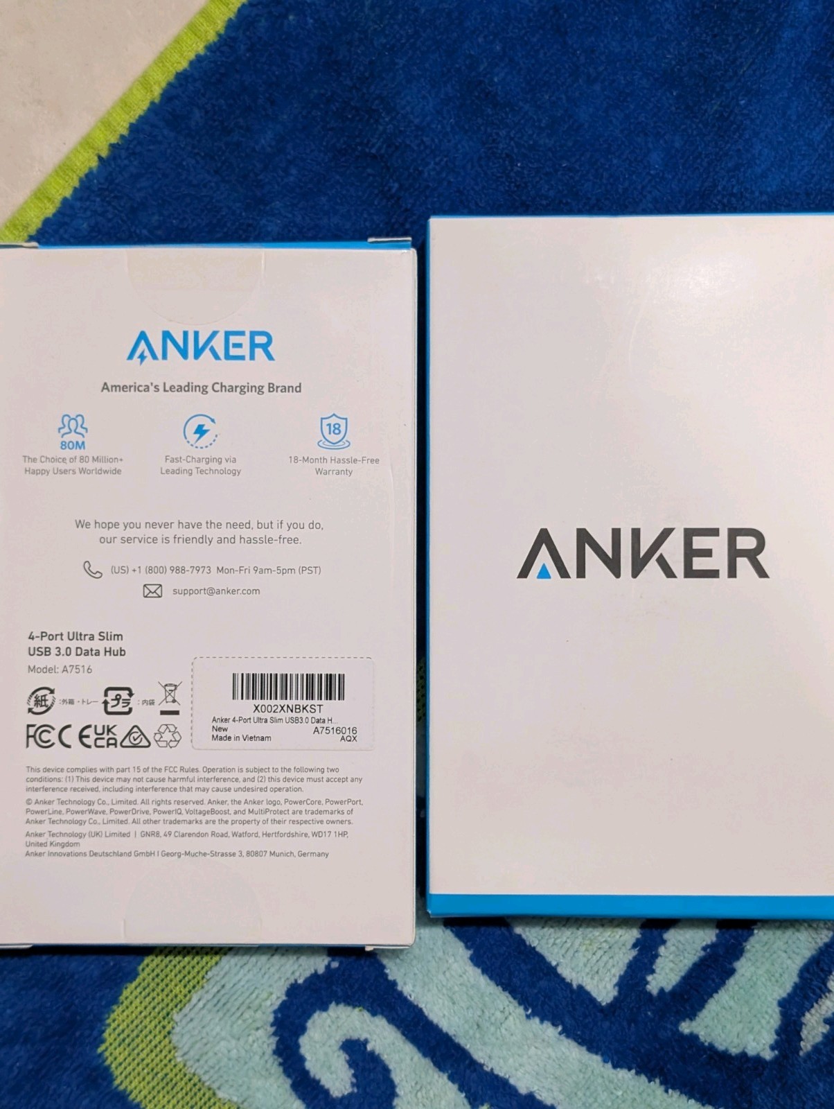 2pc/Anker 4-Port Ultra Slim USB 3.0 USB-A Data Hub A7516 Black 60cm Portable