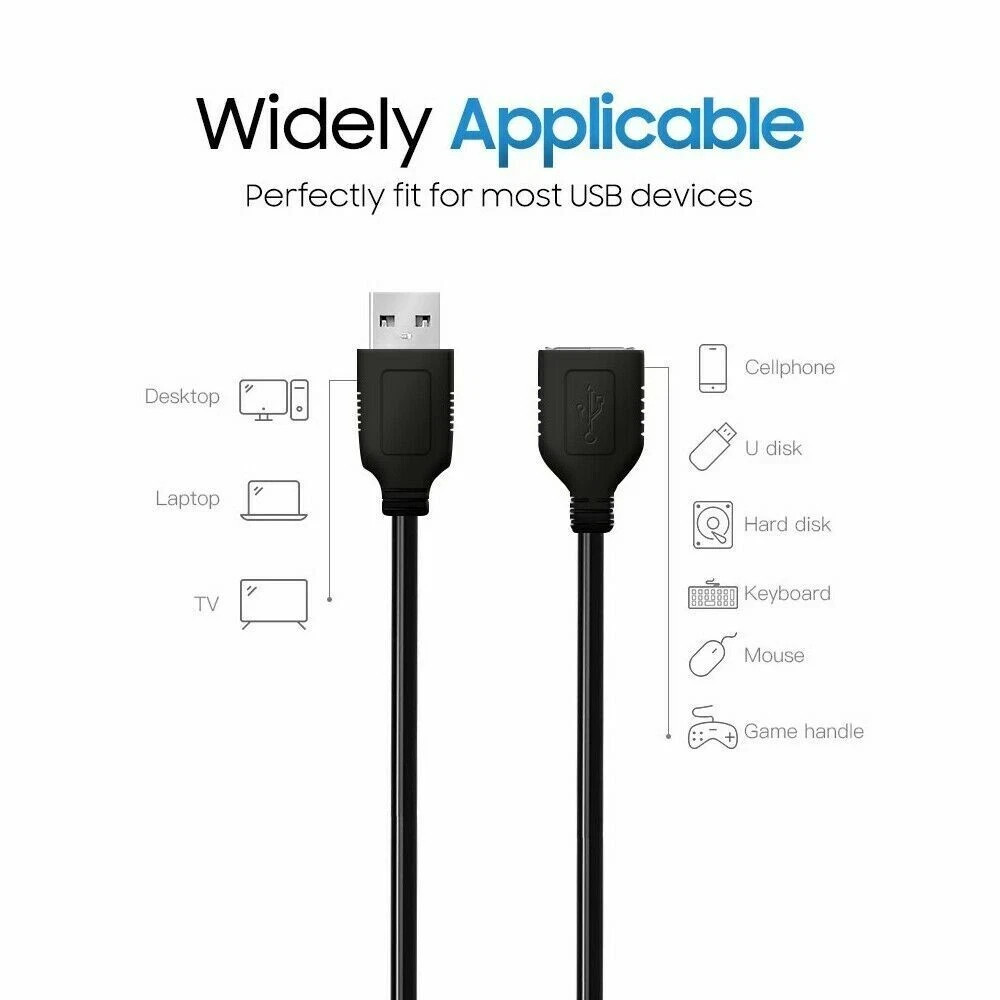 USB 2.0 3.0 Extension Extender Cable Cord USB A Male to Female 1-16FT HIGH SPEED