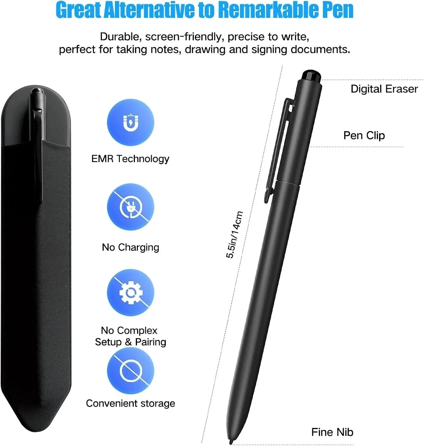 Remarkable 2 Pen with Eraser, EMR Stylus Pen with 4096 Pressure Levels