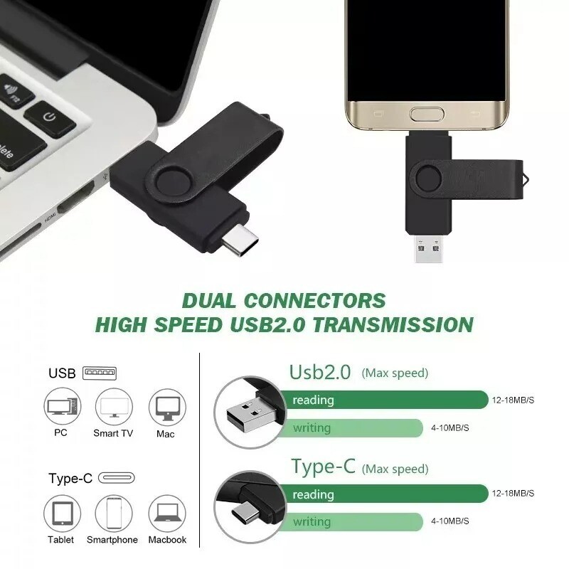 TYPE-C OTG 2 in 1 USB Memory Photo Stick Flash Pen Drive Phone Laptop PC Mac