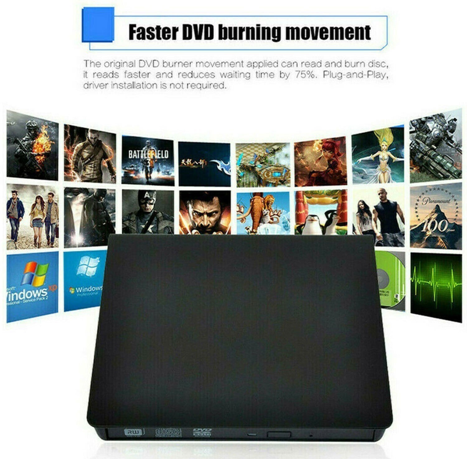 Slim External CD DVD RW Drive USB 3.0 Writer Burner Player Black For Laptop PCS