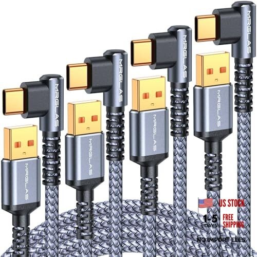 USB C Cable 3.2A【Upgraded 90°& Gold-Plated】, [ 10+6.6+3.3+1.6 FT 4 Grey