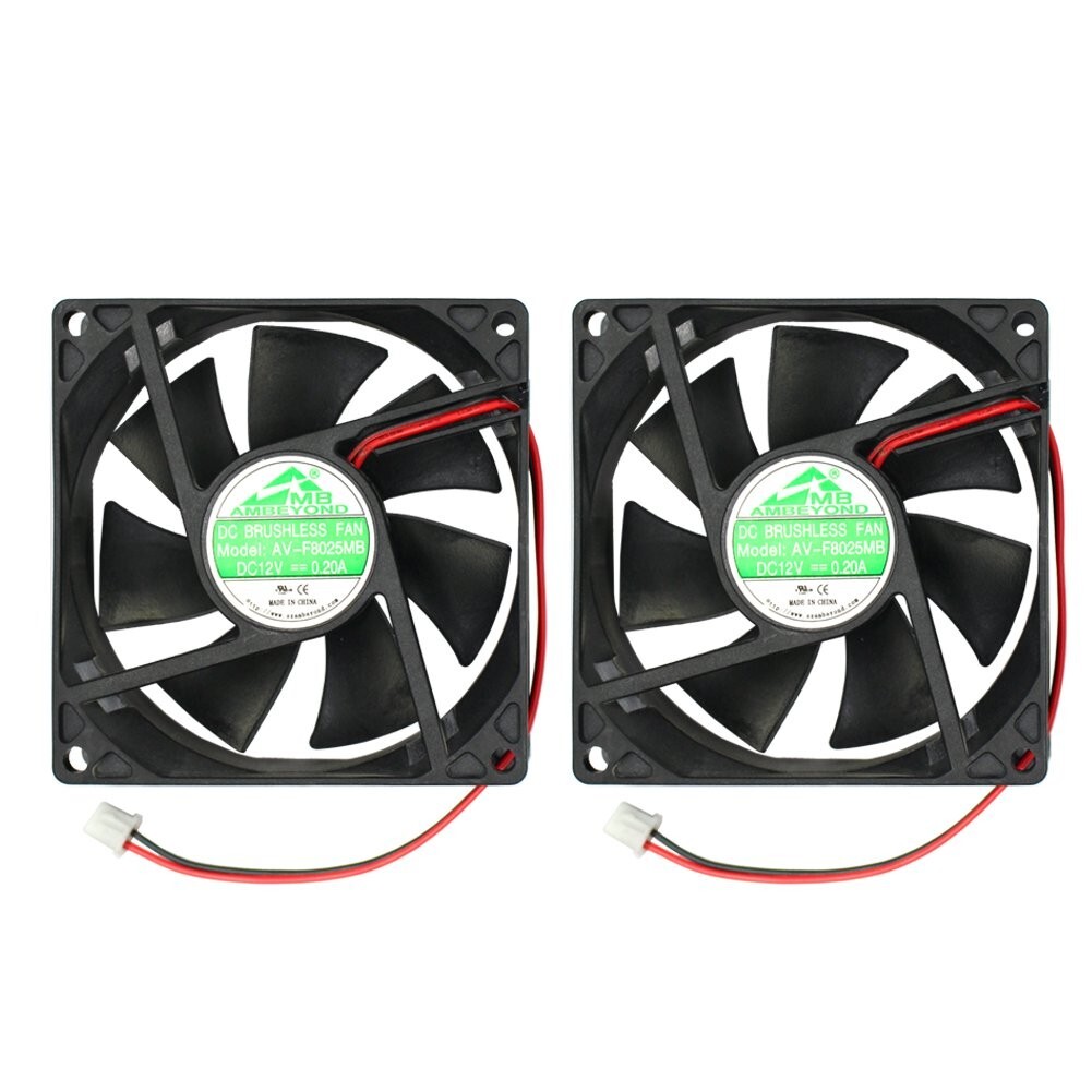 2 Pack 80mm by 80mm by 25mm 8025 12V DC 0.20A Ball Bearing Brushless Cooling Fan