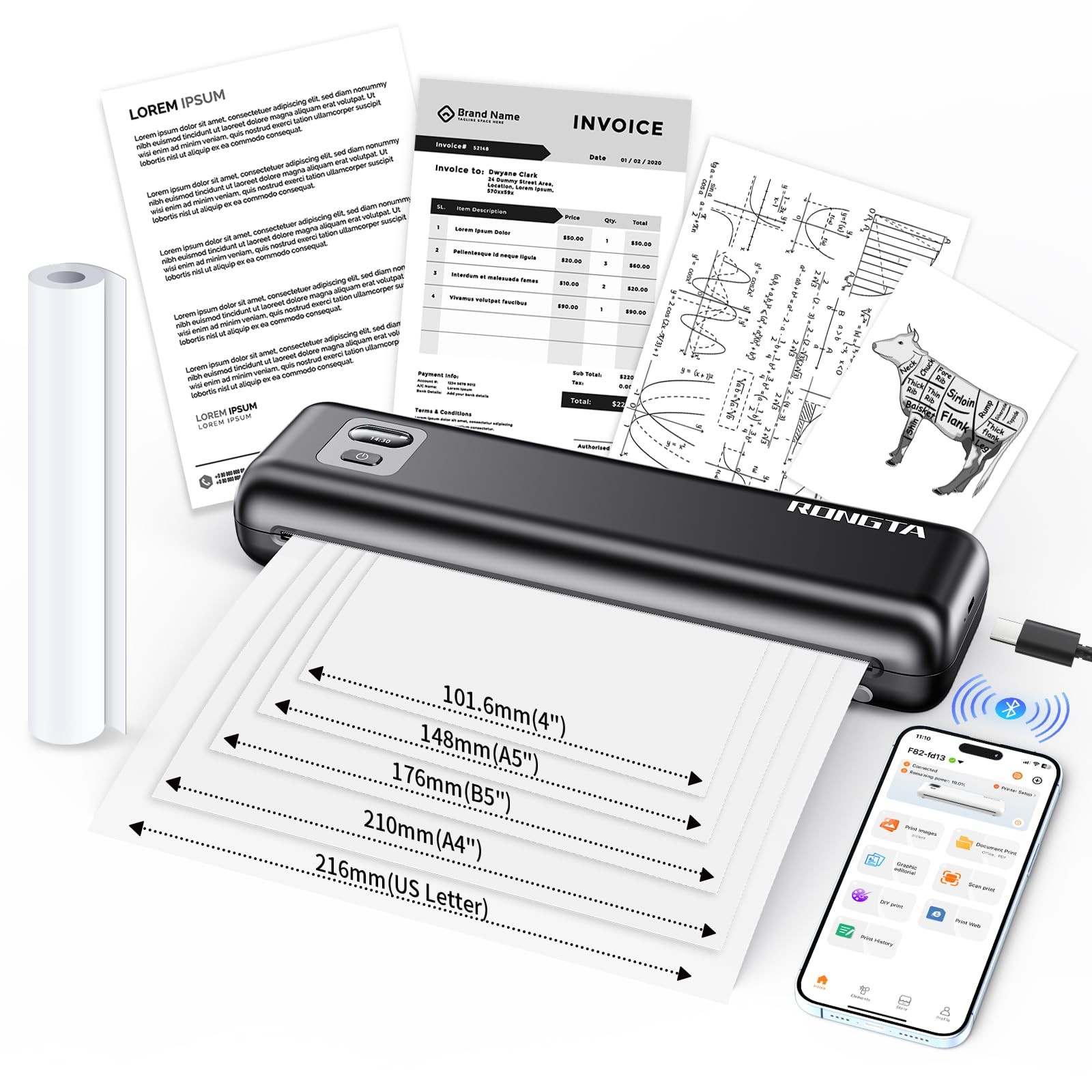 Portable Thermal Printer Inkless Wireless Compatible Android iOS Mac Windows