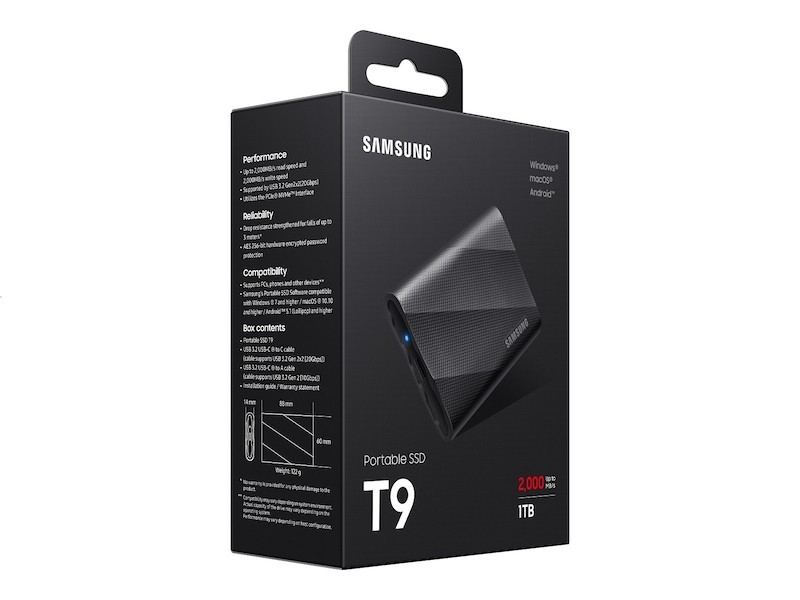 Samsung T9 2TB Portable SSD Up to 2000MB/s Gen 2×2 MU-PG2T0B/AM Black NEW Sealed